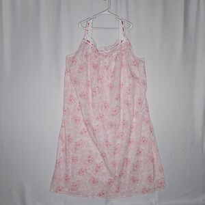 Dreams Co Sleeveless Nightgown 3X Pink Floral Cotton Pearl Button Eyelet Lace